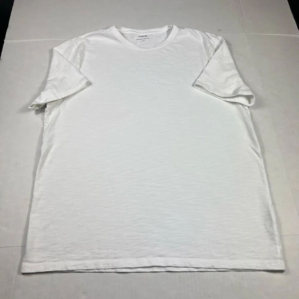 Vince Mens Slub Cotton T-Shirt White Classic L Comfort Short Sleeve Basic Tee L